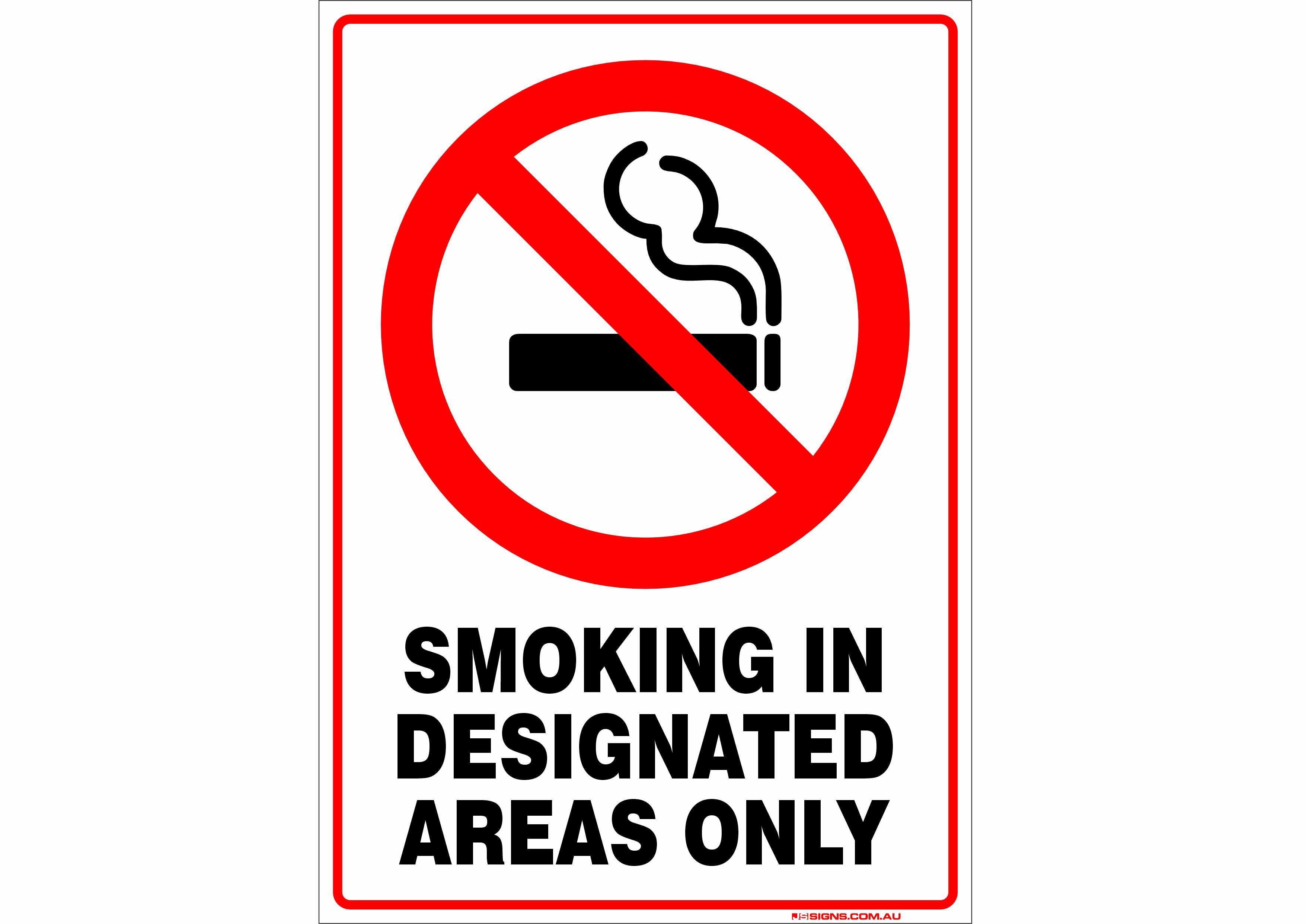 Designated Smoking in Designated Areas Only – JS Signs